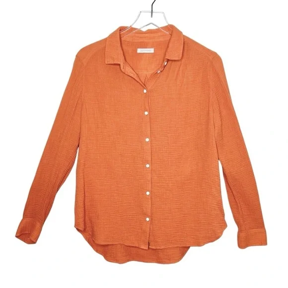 Outerknown Orange Gauzy Women’s Muslin Soft Button Down Shirt Sz S - Picture 2 of 10